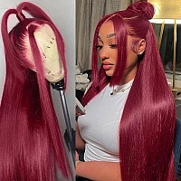 Andria Burgundy Straight Lace Front Wigs 13X6 Glueless Lace Wigs Synthetic Heat Resistant Fiber Hair Wig With Baby Hair Natural