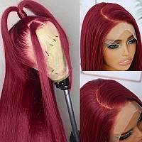 Andria Burgundy Straight Lace Front Wigs 13X6 Glueless Lace Wigs Synthetic Heat Resistant Fiber Hair Wig With Baby Hair Natural