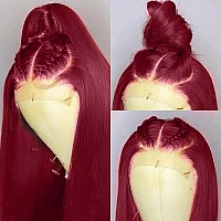 Andria Burgundy Straight Lace Front Wigs 13X6 Glueless Lace Wigs Synthetic Heat Resistant Fiber Hair Wig With Baby Hair Natural