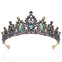 Cieher Vintage Queen Crown Luxury Crowns For Women Girls Purple Ab Rhinestone Tiara With 4 Hair Pins Tiaras And Crowns For Hal