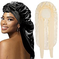 2Pcs Bonnets For Black Women Braid Bonnet Large Long Satin Bonnet For Braids Silk Bonnet With Stretchy Tie Band Sleep Cap Hair