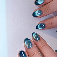 Xcreando Blue Glitter False Nails Acrylic Short Oval Presson Nails In 24 Pieces