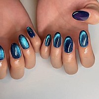 Xcreando Blue Glitter False Nails Acrylic Short Oval Presson Nails In 24 Pieces