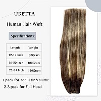 Sew In Hair Extensions Real Human Hair 20 Inch Weft Hair Extensions Human Hair 100G Ombre Brown Balayage Caramel Blonde Handti