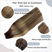 Sew In Hair Extensions Real Human Hair 20 Inch Weft Hair Extensions Human Hair 100G Ombre Brown Balayage Caramel Blonde Handti