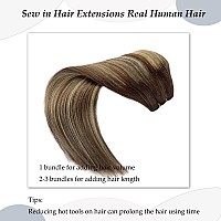 Sew In Hair Extensions Real Human Hair 20 Inch Weft Hair Extensions Human Hair 100G Ombre Brown Balayage Caramel Blonde Handti