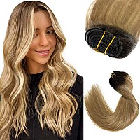 Sew In Hair Extensions Real Human Hair 24 Inch 120G Weft Hair Extensions Human Hair Ombre Brown Balayage Blonde Handtied Weft