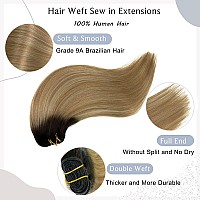 Sew In Hair Extensions Real Human Hair 24 Inch 120G Weft Hair Extensions Human Hair Ombre Brown Balayage Blonde Handtied Weft