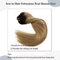 Sew In Hair Extensions Real Human Hair 24 Inch 120G Weft Hair Extensions Human Hair Ombre Brown Balayage Blonde Handtied Weft