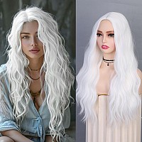 Lady Miranda White Wig 24 Inch Curly Wavy White Wigs For Women Synthetic Hair Middle Part Long White Wig Heat Resistant Fiber Sy