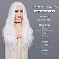 Lady Miranda White Wig 24 Inch Curly Wavy White Wigs For Women Synthetic Hair Middle Part Long White Wig Heat Resistant Fiber Sy