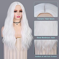 Lady Miranda White Wig 24 Inch Curly Wavy White Wigs For Women Synthetic Hair Middle Part Long White Wig Heat Resistant Fiber Sy