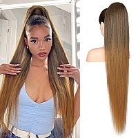 Flufymooz Ponytail Extension 36 Inch Long Straight Drawstring Ponytail Synthetic Hairpieces Fake Pony Tails Natural Soft Clip I