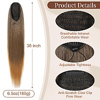 Flufymooz Ponytail Extension 36 Inch Long Straight Drawstring Ponytail Synthetic Hairpieces Fake Pony Tails Natural Soft Clip I