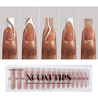 Btartbox Xcoattips French Tip Nails 5 Styles Long Square Press On Nails Predesigned Swirl Nail Tips Ultra Fit Soft Gel Nail