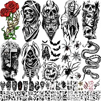 52 Sheets Black Halloween Temporary Tattoos For Kids Men Women Include 10 Sheets Large Half Arm Sleeve Fake Tattoos 200 Pcs S