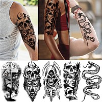 52 Sheets Black Halloween Temporary Tattoos For Kids Men Women Include 10 Sheets Large Half Arm Sleeve Fake Tattoos 200 Pcs S