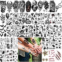 52 Sheets Black Halloween Temporary Tattoos For Kids Men Women Include 10 Sheets Large Half Arm Sleeve Fake Tattoos 200 Pcs S