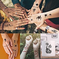 52 Sheets Black Halloween Temporary Tattoos For Kids Men Women Include 10 Sheets Large Half Arm Sleeve Fake Tattoos 200 Pcs S