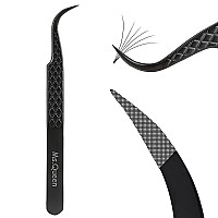 Msqueen Eyelash Tweezers For Extensions Precision Diamond Grip Curved Lash Tweezers Fiber Tipblack