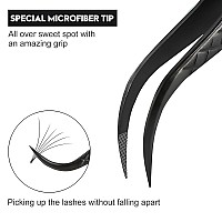 Msqueen Eyelash Tweezers For Extensions Precision Diamond Grip Curved Lash Tweezers Fiber Tipblack