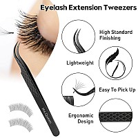 Msqueen Eyelash Tweezers For Extensions Precision Diamond Grip Curved Lash Tweezers Fiber Tipblack