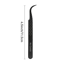 Msqueen Eyelash Tweezers For Extensions Precision Diamond Grip Curved Lash Tweezers Fiber Tipblack