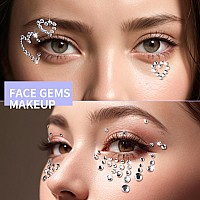 Teenitor Face Gems Makeup Face Rhinestone Self Adhesive Gems Stickers For Face 650Pcs Face Jewels Festival Makeup Eye Jewels St