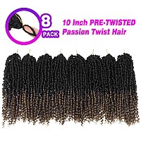 Bileaf 10 Inch Crochet Passion Twist Hair Pre Looped 8 Packs Short Twist Crochet Hair Pre Twisted Passion Twist Crochet Hair Fo