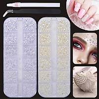 2 Boxes Flat Back Pearls Kits For Nail Art Face Makeup And Craft Diy Bead Accessories Flatback Half Round Pearls White And Bei