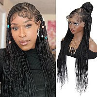 Sangtok 13X7 Hd Lace Front Box Braids Cornrow Braided Wig 30 Inch Synthetic Box Braided Transparent Lace Frontal Cornrows Braid