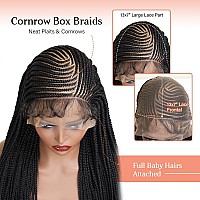 Sangtok 13X7 Hd Lace Front Box Braids Cornrow Braided Wig 30 Inch Synthetic Box Braided Transparent Lace Frontal Cornrows Braid