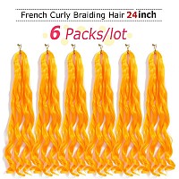 Wipporya Orange French Curly Braiding Hair 24 Inch 6 Packs Black Loose Wave Bouncy Crochet Hair Pre Stretched Yaki Curly Braidin