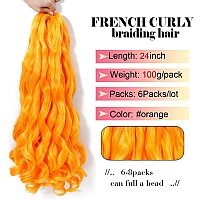 Wipporya Orange French Curly Braiding Hair 24 Inch 6 Packs Black Loose Wave Bouncy Crochet Hair Pre Stretched Yaki Curly Braidin