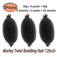 Afro Twist Hair 12Inch 3 Packs Springy Afro Twist Hair For Twist Soft Locs Synthetic Pre Fluffed Marley Twist Braiding Hair For