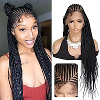 Sangtok 30 Inch 13X8 Hd Lace Front Box Braids Cornrow Wig For Black Women Box Braided Lace Frontal Glueless Wig Pre Plucked Wit