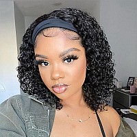 Aisaide Afro Kinky Curly Headband Wig Black Kinky Curly Half Wigs For Black Women Synthetic Short Deep Wave Afro Curly Headband