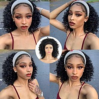 Aisaide Afro Kinky Curly Headband Wig Black Kinky Curly Half Wigs For Black Women Synthetic Short Deep Wave Afro Curly Headband