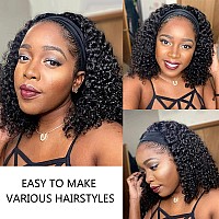 Aisaide Afro Kinky Curly Headband Wig Black Kinky Curly Half Wigs For Black Women Synthetic Short Deep Wave Afro Curly Headband