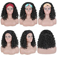 Aisaide Afro Kinky Curly Headband Wig Black Kinky Curly Half Wigs For Black Women Synthetic Short Deep Wave Afro Curly Headband