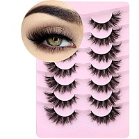 Mink Lashes Fluffy False Eyelashes Wispy 3D Volume Cat Eye Faux Mink Eyelashes Natural Look 18Mm Strip Eyelashes Pack 7 Pairs By