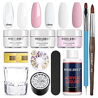 Modelones Acrylic Nail Kit Clearwhitepink Acrylic Powder And Liquid Set With Rhinestone Glue Acrylic Nail Brush Unified Co