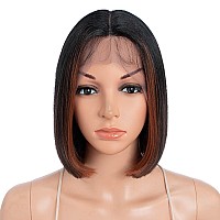 Noble Highlights Bob Wigs Hd T Lace Front Wigs For Women Black To Brown 10 Inches Short Ombre Realistic Synthetic Wigs For Party