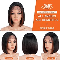 Noble Highlights Bob Wigs Hd T Lace Front Wigs For Women Black To Brown 10 Inches Short Ombre Realistic Synthetic Wigs For Party