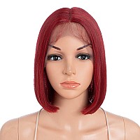 Noble Red Bob Wigs For Women Short Lace Front Wigs 10 Inches Synthetic Straight 150 Density Heat Resistant Bob Wigs For Party A