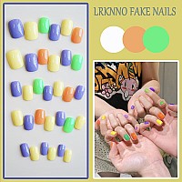 24Pcs Rainbow Sugar Press On Nails Short Square Fake Nails Petite Acrylic Nails Kit Summer Dopamine Artificial Stick On Nails Co