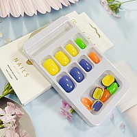 24Pcs Rainbow Sugar Press On Nails Short Square Fake Nails Petite Acrylic Nails Kit Summer Dopamine Artificial Stick On Nails Co