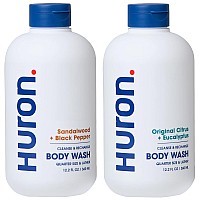 Huron Body Wash Scent Duo Citrus Eucalyptus Sandalwood Black Pepper Scents Mens Body Wash Made With Coconut Oil Vit