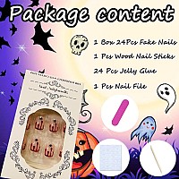 24Pcs Halloween Press On Nails Short Square Fake Nails Terror Blood Droplet Nails Tips Nude Full Cover Glue On Nails With Spider