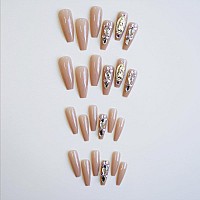 24Pcs Nude Pink Coffin Press On Nails Medium Square Fake Nails With San Judas Virgin Mary Rhinestones Gems Full Cover Glue On Na